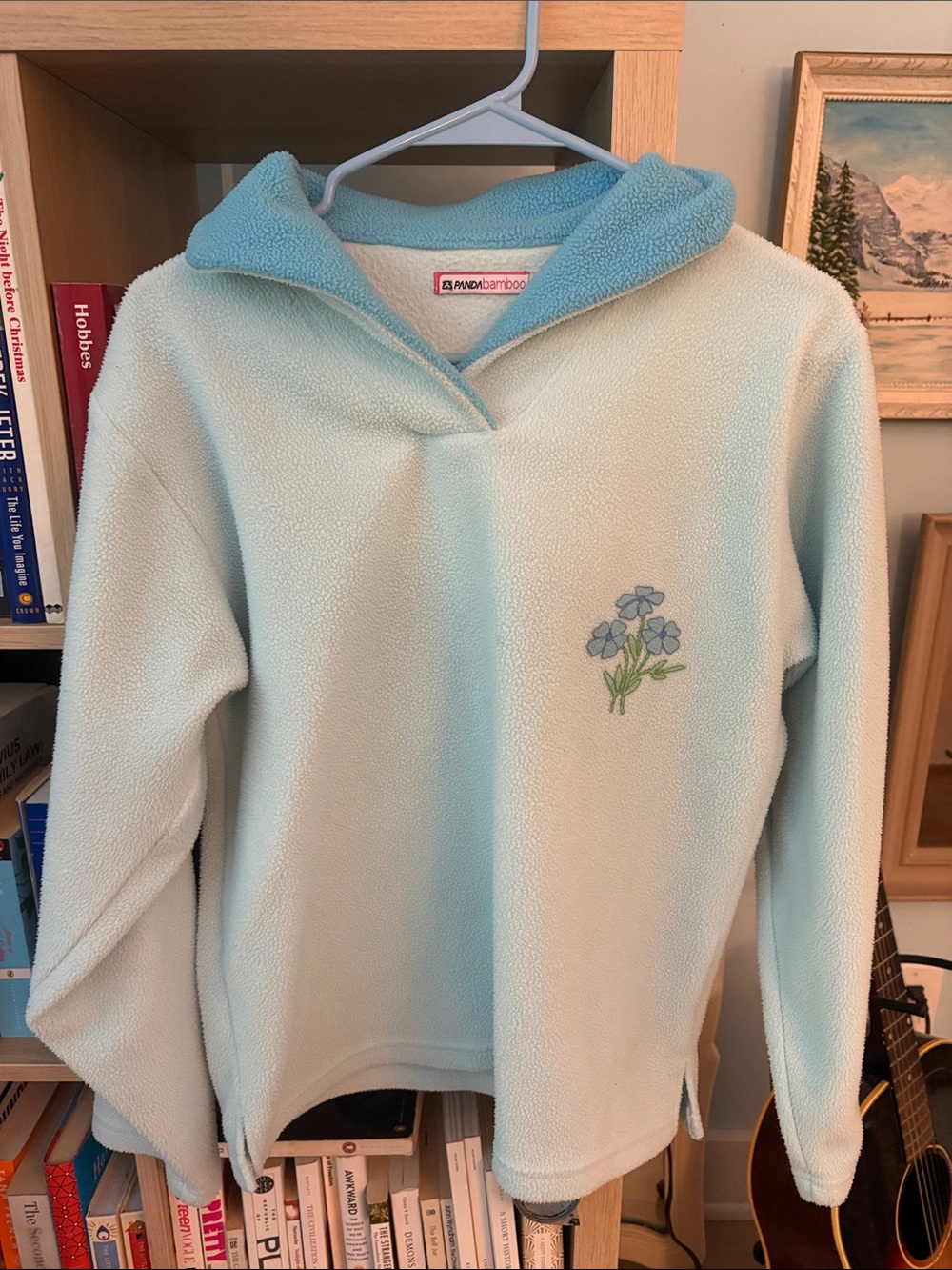 Light Blue Floral Fleece Pullover Sweater